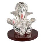 Silver Plated Lord Ganesha Statue for Car Dashboard, Ganpati Idol, Ekdant Murti for Home Decoration, Office, Mandir, Puja, Spiritual Gift