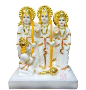 Golden Plated Ram Darbar Murti for Home Temple Marble Big | Handmade Lord Ram Darbar Idol Showpiece (6.5 Inches)