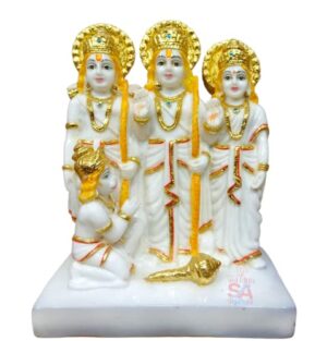 Golden Plated Ram Darbar Murti for Home Temple Marble Big | Handmade Lord Ram Darbar Idol Showpiece (6.5 Inches)