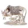 Metal Kamdhenu Cow & Calf with Bal Gopal Krishna Statue for Good Luck (Silver, 19 x 13.5 x 17 cm)
