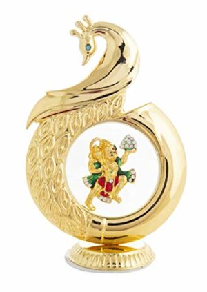 Gold Plated Peacock Shape Hanuman Idol Car Dashboard (12 cm)