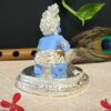 India Ceramic Krishna Idol, 8x8x8cm, Silver and Blue