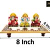 Marble Chowki with Laxmi Ganesh Saraswati Idol, Hand-Painted Kalash Peacock Art Design, Small Size for Diwali Pooja