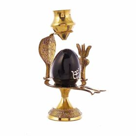 Brass Shiva Linga Lingam Abhishek Patra with Trishul and Nag for Home Pooja Items Shivling Showpiece Gift Decoration Statue Idol Puja (Golden)