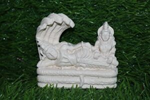Marble Dust Handmade Sheshnaag Vishnu Ji with MATA Laxmi Statue for Home/Mandir, 7x7x2cm, White