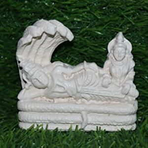 Marble Dust Handmade Sheshnaag Vishnu Ji with MATA Laxmi Statue for Home/Mandir, 7x7x2cm, White