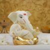 Gold Plated Ceramic Appu Ganesha Idol, 6x4x4cm, Gold