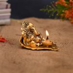 Ganesh Idol on Leaf - Metal Diya for Diwali Decoration - Home Decorative Gift for Puja - Diwali Gift Item