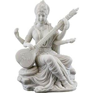 Efinito-New Small Saraswati Playing Sitar-Height-3 Inches-Marble White Finish-for Car and Home D?cor