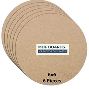 Variety Canvas 6 Piece 6 x 6 Inch Round MDF Boards for Art and Craft, Wood Round MDF Sheets for Craft Work, DIY MDF Cutouts