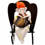 Ganesh Idol Polyresin Figurine on Rocking Chair, Vinayagar Statue, Lord Ganesh Statue for Home Decoration, Ganpati Murti