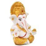 Polyresin Hand Printed Ganesh ji Idol Marble Dust for Car Dashboard | Pooja Room I Home Temple Decoration Items I God Idols I Statue I (Size :: 3 x 2 Inches)