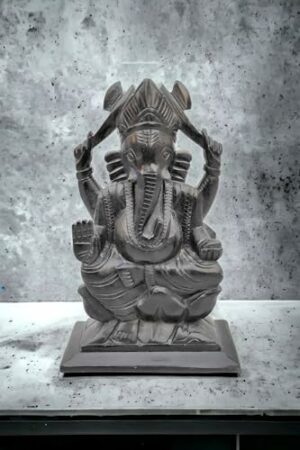 Pooja Creation Black Soapstone Lord Ganesha Ganesh Idol Very Heavy and Big Size Figurines for Temple and Home Decor Size 8 Inch