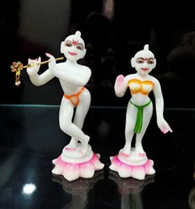 Marble Iskon Radha Krishna Idol for Temples Decorative Showpieces for Home Decor. (6 Inch)(White)