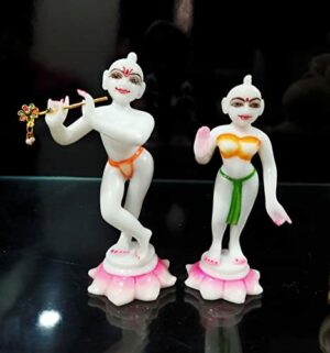 Marble Iskon Radha Krishna Idol for Temples Decorative Showpieces for Home Decor. (6 Inch)(White)