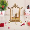 Laddu Gopal Jhulla Palana Metal Statue Gold Plated Home Decor Krishna Murti Showpiece Figurine Religious Idol Gift