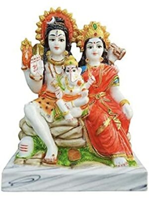 Marble Antique Lord Shiv Parivar Family Statue Shiv Murti Idol, 6 Inch, Multicolour