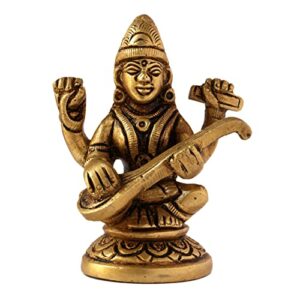 Efinito?Handmade Brass Metal Statue Saraswati MATA Hindu Goddess Religious Idol Sculpture Gifts for Home Temple Mandir