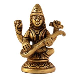 Efinito?Handmade Brass Metal Statue Saraswati MATA Hindu Goddess Religious Idol Sculpture Gifts for Home Temple Mandir