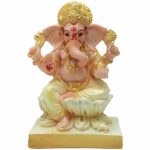 Handmade Polymarble Ganesha Idol Home Decor Showpiece Gold Color 18cm Height X 12cm Length