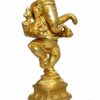Brass Lord Ganesh/Ganpati/Vigneshwara Idol/Murti/Statue in Dancing Pose (Colour - Golden Product Dimensios Length : 2.8 x Breath : 1.2 x Height : 4.5 inches Weight 300 GMS)