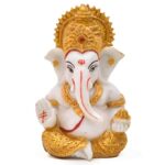 Polyresin Hand Printed Ganesh ji Idol Marble Dust for Car Dashboard | Pooja Room I Home Temple Decoration Items I God Idols I Statue I (Size :: 3 x 2 Inches)