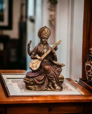 Lord Saraswati ji Idol for Home & Office Temple I Living Room I Guest Room I Veena I Office Gifting Items I Teachers Day Gift I Lucky Charm ( 3.4 inches ),Bronze