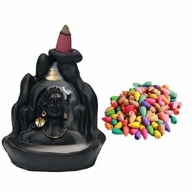 Lord Shiva Adiyogi Shiva Backflow Smoke Fountain Incense Holder Burner with Backflow Incense Cones Sticks - Material Polyresin (Design 6)