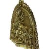 Religious Metal Maa Durga Family Wall Hanging Sculpture (7 x 9.25 Inches, Yellow)
