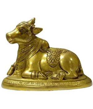 Pure Brass Made Nandi Brissabh Idol/Brissav Nandi for Shiva Temple/Nandi Bull Idol for Gift and Home docor (3 cm)