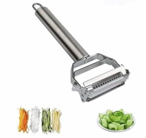 TEKCOOL Stainless Steel 2 in 1 Julienne Vegetable Peeler Multi-Functional Fruit Vegetable Shredder Slicer Double Planing Cutter Potato Cucumber Carrot Melon Grater (Silver, 18 x 8.2 x 2.4 cm)