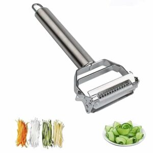TEKCOOL Stainless Steel 2 in 1 Julienne Vegetable Peeler Multi-Functional Fruit Vegetable Shredder Slicer Double Planing Cutter Potato Cucumber Carrot Melon Grater (Silver, 18 x 8.2 x 2.4 cm)