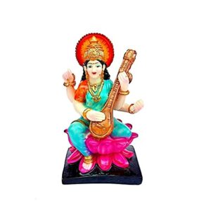Polyresin Saraswati MATA Murti Statue for Home Pooja Decoration Idol Size 7 Inch, Multicolor