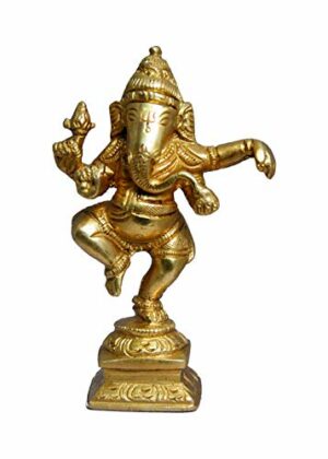 Brass Lord Ganesh/Ganpati/Vigneshwara Idol/Murti/Statue in Dancing Pose (Colour - Golden Product Dimensios Length : 2.8 x Breath : 1.2 x Height : 4.5 inches Weight 300 GMS)