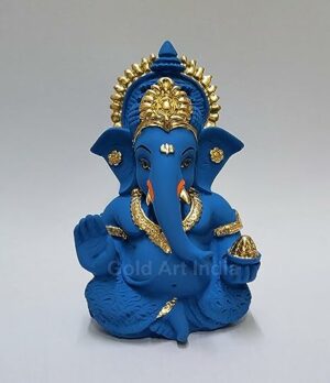 Blue Terracotta Finish Ganesha Idol for Car Dashboard (3.5 inches) (Blue)