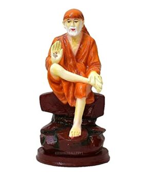 Sai Baba Murti Marble Idol Statue for Pooja, 4 inch (Orange)
