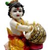 Hand Carved Baby Krishna Idol Sculpture Statue 7 Inches Black and Golden for Home Decor and Gifts