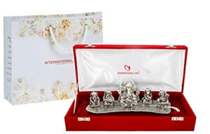 Silver Plated Musical Ganesh God Idol Statue Oxidized Finish with Beautiful Velvet Box Packing and with Carry Bag (8H x 28W x 6L Centimeters)