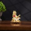 Pure Gold Coated White Saraswati Idol - Maa Saraswati Statue, Genuine 3 inch Saraswati Murti Small on Lotus with Veena - Handcrafted by Skilled Indian Artisans
