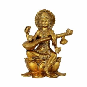 Saraswati Idol for Home Puja Room Diwali Decor Mandir Decoration Showpiece Maa Veena Vadini Murti Idol Goddess Statue - Gold