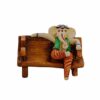 Lord Ganesha in McDonald Style Visiting Card Holder Polyresin and Wood Statue (10 cm x 5 cm x 7.5 cm, Green and Brown)