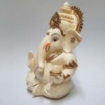 Peach Ivory Finish Ganesha Idol 3.5 Inches Car Dashboard Home Decor Showpiece