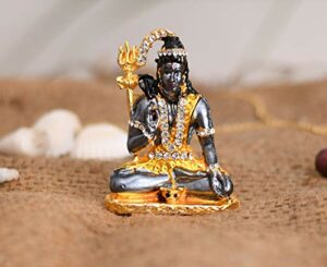 Gold Plated Lord Shiva Statue Car Dashboard - Shiva Idol Showpiece - Lord Blessing Shiv Shankar Bholenath Deity Figurine Home Office Temple Art Decor.