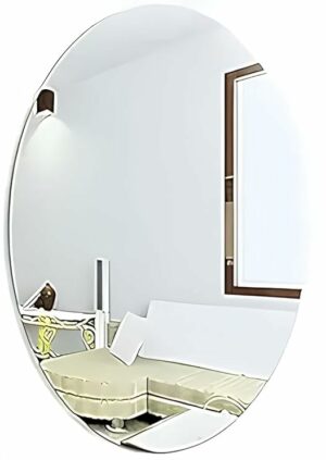 Fancy Metal Goods Oval Shape Adhesive Mirror Sticker for Wall on Tiles Bathroom Bedroom Living Room Basin Mirror Bathroom Wall Mirror Stickers Unbreakable Plastic Wall Mirror