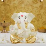 Gold Plated Ceramic Ganesha Idol, 6x4x4 cm, Gold