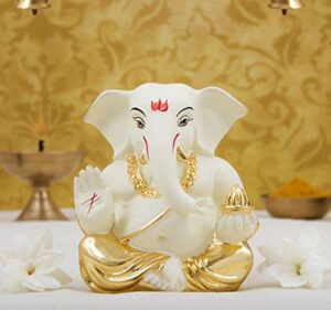 Gold Plated Ceramic Appu Ganesha Idol, 6x4x4cm, Gold