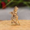Gold Plated Flute Playing Krishna Idol Showpiece - Metal Krishna Statue for Car Dashboard - Hindu God Religious Idol Krishan Figurine for Janmashtami Home Temple Decoration & Gifts.