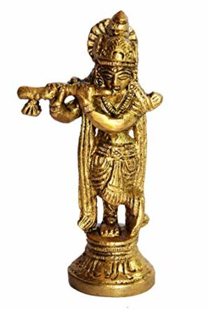 Krishna Kishan Makhan Chor Laddoo Gopal Thakurji Murti Idol Statue Sculpture - Brass - 3.5" Inches
