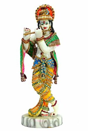 Hand-Carved God Kishan Krishna Murti Idol Statue Sculpture Resin - 11" Inches - Multicolour