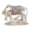 Metal Kamdhenu Cow & Calf with Bal Gopal Krishna Statue for Good Luck (Silver, 19 x 13.5 x 17 cm)